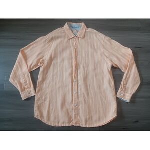 Tommy Bahama Relax Men's Orange White Striped 100% Long Sleeve‎ Shirt Size XL